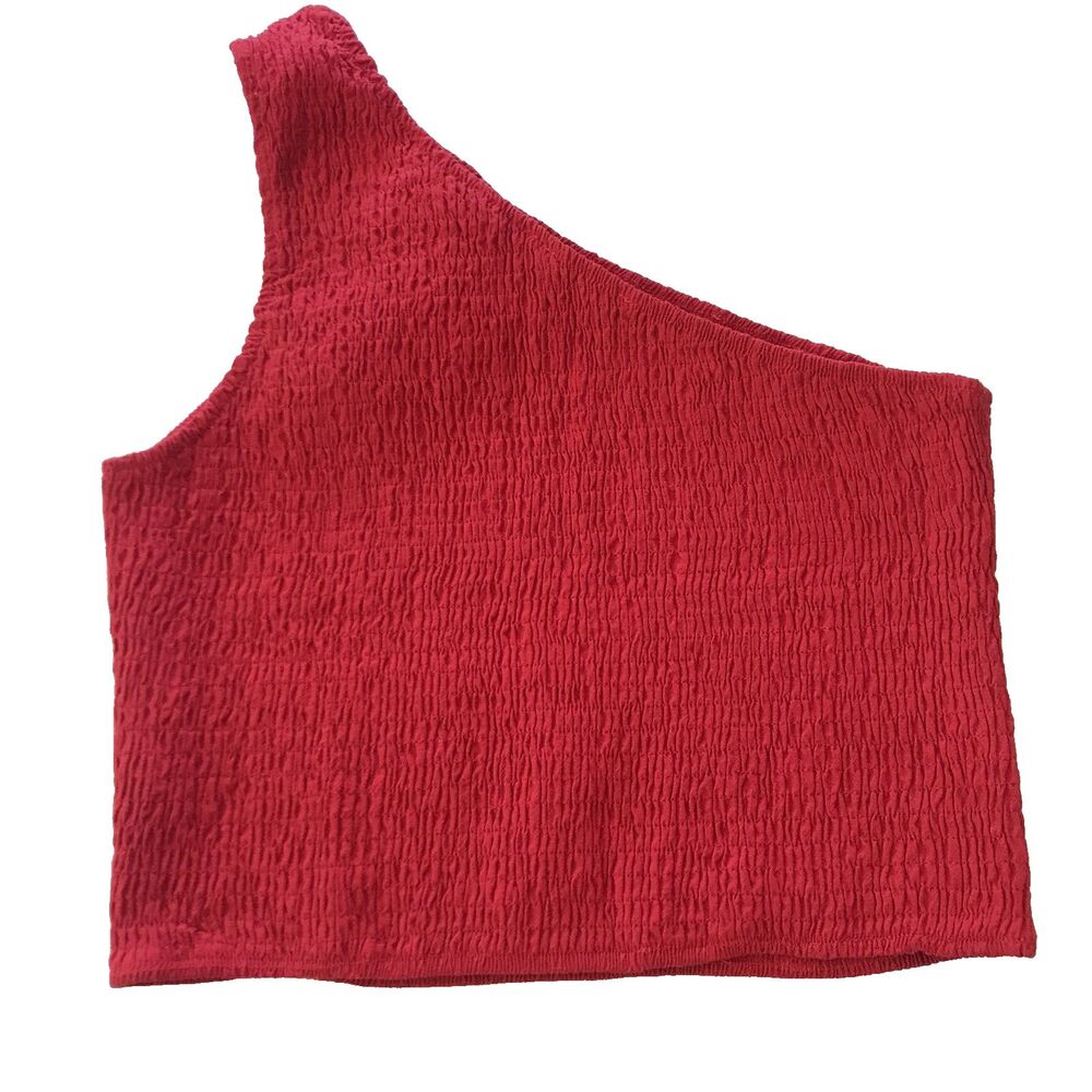 Pretty Garden Woman's Vibrant Red One Shoulder  Crop Top Size L